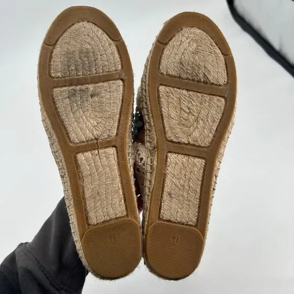Tory Burch Cream & Tan crochet macrame Espadrilles with Blue Embellishments sz 7 - Picture 7 of 9